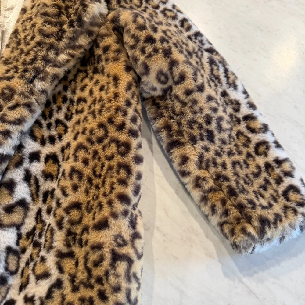 Hayden Kids Leopard Print Faux Fur Coat